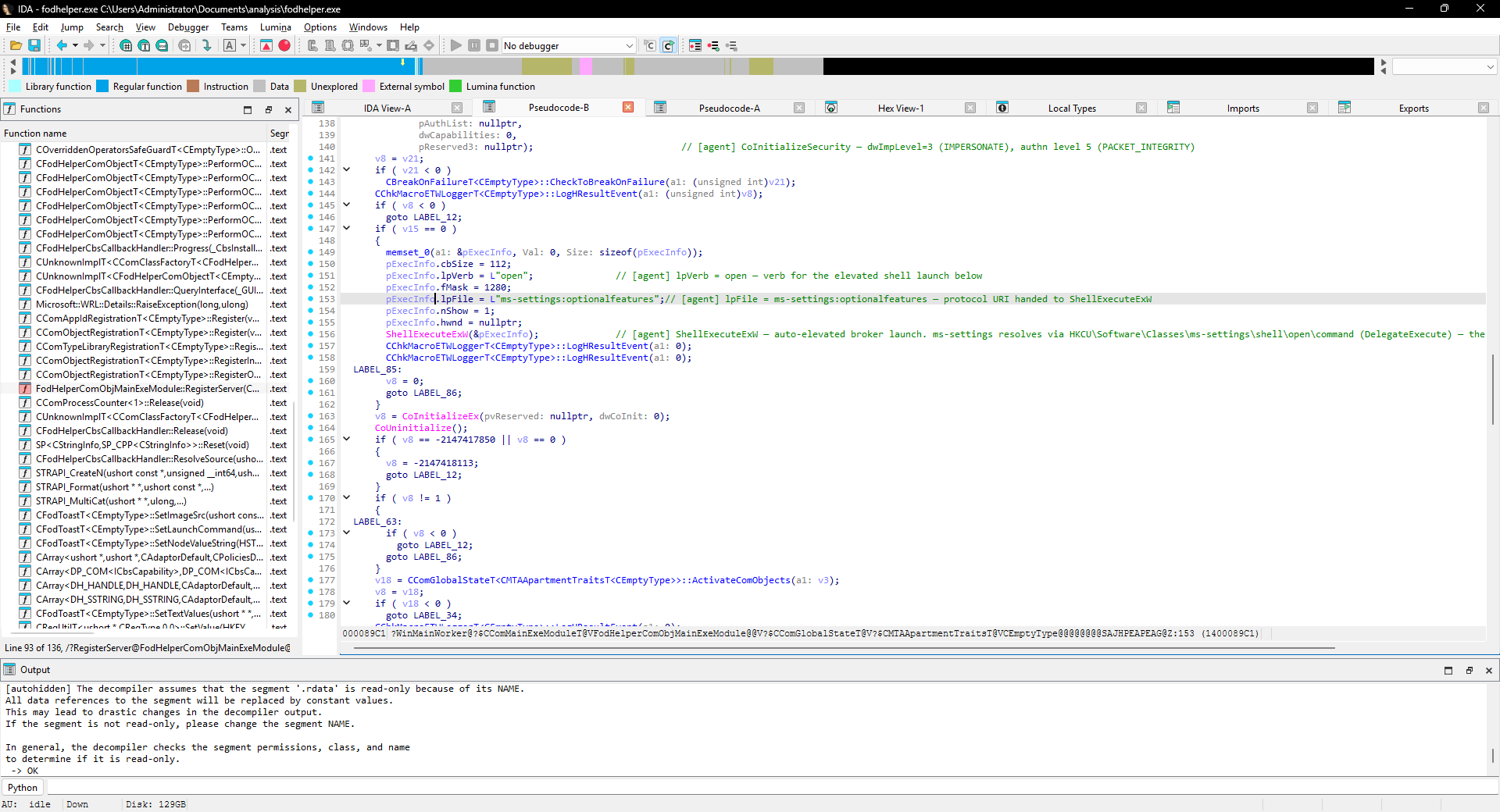 IDA Pro pseudocode of WinMainWorker with [agent] comments applied via MCP